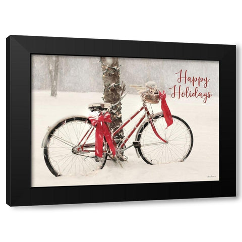 Happy Holidays Snowy Bike  Black Modern Wood Framed Art Print with Double Matting by Deiter, Lori