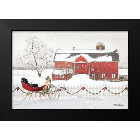 Christmas Barn with Sleigh Black Modern Wood Framed Art Print by Deiter, Lori