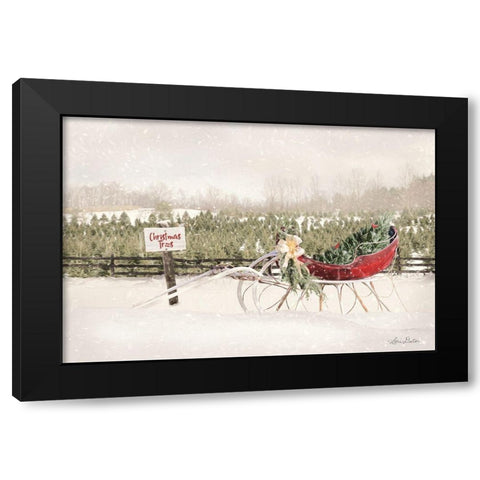 Red Sleigh at Tree Farm Black Modern Wood Framed Art Print by Deiter, Lori