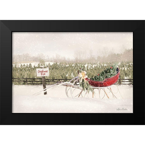 Red Sleigh at Tree Farm Black Modern Wood Framed Art Print by Deiter, Lori