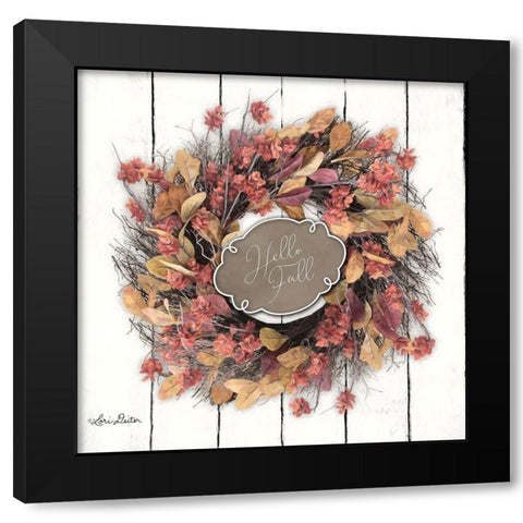 Hello Fall Wreath Black Modern Wood Framed Art Print by Deiter, Lori
