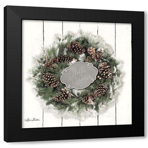 Hello Winter Wreath Black Modern Wood Framed Art Print with Double Matting by Deiter, Lori
