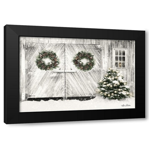 Christmas Barn Doors Black Modern Wood Framed Art Print with Double Matting by Deiter, Lori