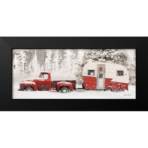Christmas Camper with Bike Black Modern Wood Framed Art Print by Deiter, Lori