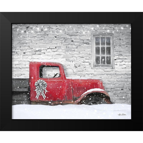 Christmas Truck with Plaid Bow Black Modern Wood Framed Art Print by Deiter, Lori