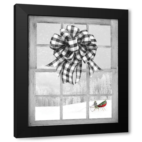 Christmas Sleigh with Bow Black Modern Wood Framed Art Print by Deiter, Lori