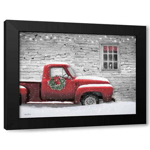 Snowy Christmas Truck   Black Modern Wood Framed Art Print with Double Matting by Deiter, Lori