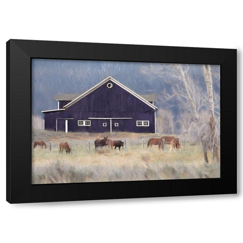 Old Navy Barn with Horses     Black Modern Wood Framed Art Print by Deiter, Lori