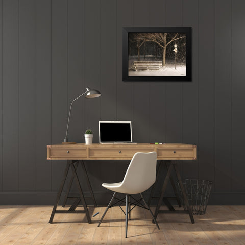 Snowy Bench Black Modern Wood Framed Art Print by Deiter, Lori