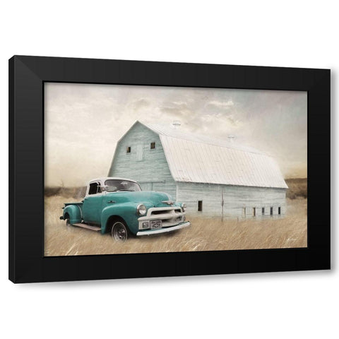 Teal Barn and Truck Black Modern Wood Framed Art Print with Double Matting by Deiter, Lori
