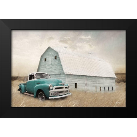 Teal Barn and Truck Black Modern Wood Framed Art Print by Deiter, Lori