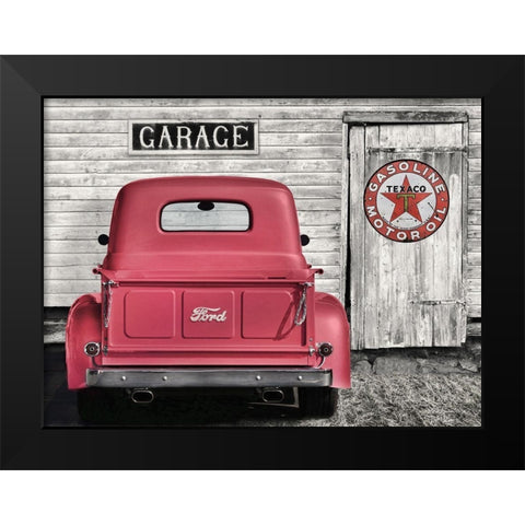 Red Truck with Texaco Sign Black Modern Wood Framed Art Print by Deiter, Lori