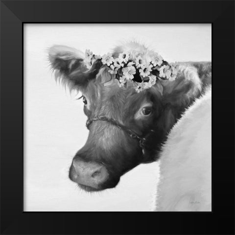 Brown Cow with Flowers Black Modern Wood Framed Art Print by Deiter, Lori