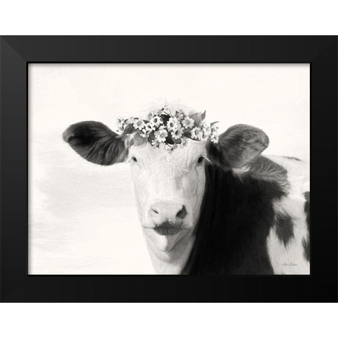 Spotted Cow with Flowers Black Modern Wood Framed Art Print by Deiter, Lori