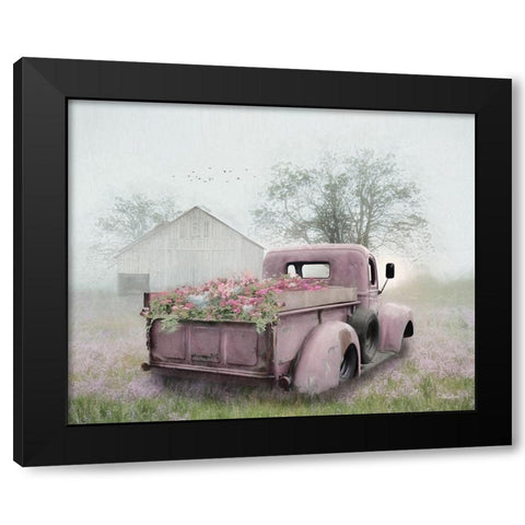 Pink Flower Truck Black Modern Wood Framed Art Print with Double Matting by Deiter, Lori