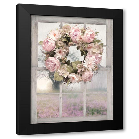 Spring Peony Wreath Black Modern Wood Framed Art Print with Double Matting by Deiter, Lori