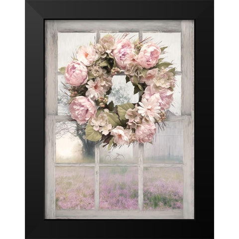 Spring Peony Wreath Black Modern Wood Framed Art Print by Deiter, Lori