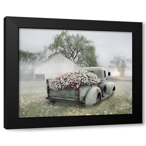 Sage Green Truck with  Blush Petunias    Black Modern Wood Framed Art Print with Double Matting by Deiter, Lori