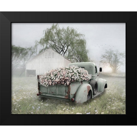 Sage Green Truck with  Blush Petunias    Black Modern Wood Framed Art Print by Deiter, Lori
