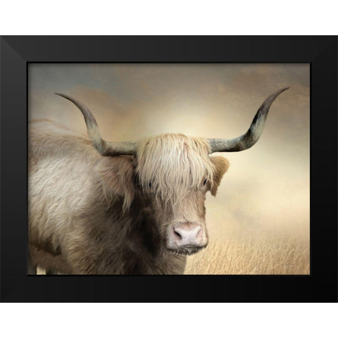 Highland Cow in Golden Grass Black Modern Wood Framed Art Print by Deiter, Lori