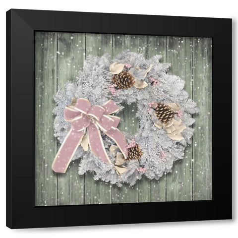 Blush Bow Wreath Black Modern Wood Framed Art Print by Deiter, Lori