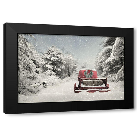 Snowed In Red Truck Black Modern Wood Framed Art Print by Deiter, Lori