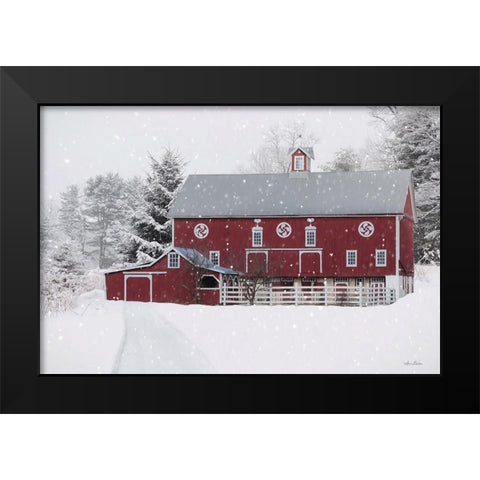 Winter Red Barn Black Modern Wood Framed Art Print by Deiter, Lori
