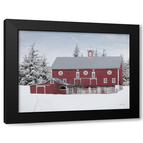 Red Barn in the Pines Black Modern Wood Framed Art Print with Double Matting by Deiter, Lori