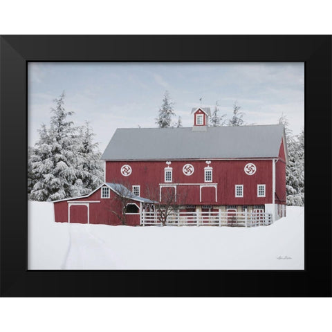 Red Barn in the Pines Black Modern Wood Framed Art Print by Deiter, Lori