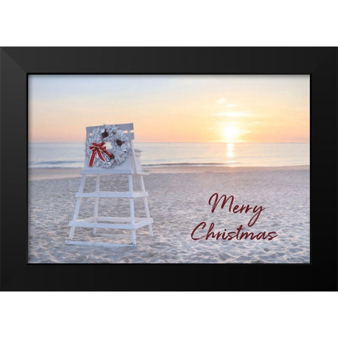 Merry Christmas Beach Sunrise Black Modern Wood Framed Art Print by Deiter, Lori