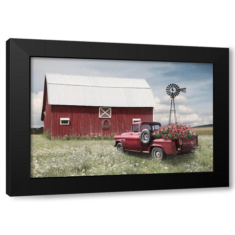 Little Red Barn Black Modern Wood Framed Art Print with Double Matting by Deiter, Lori