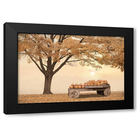 Autumn Leaves and Pumpkins Please Black Modern Wood Framed Art Print by Deiter, Lori