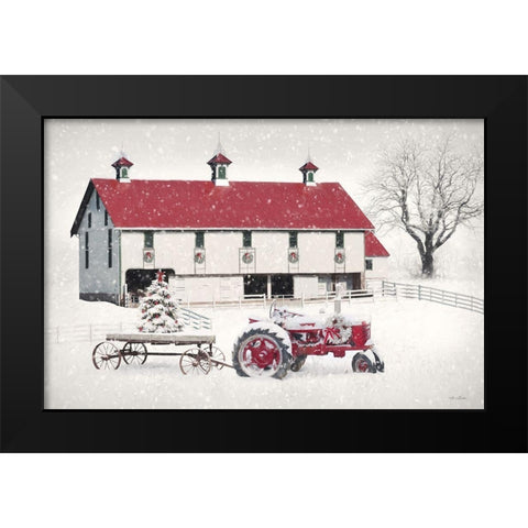 Red and White Christmas Barn Black Modern Wood Framed Art Print by Deiter, Lori