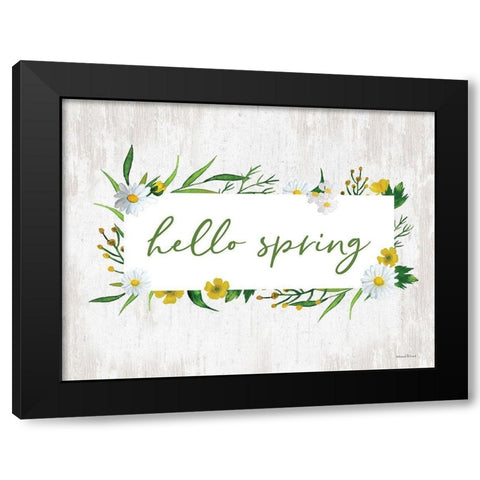 Hello Spring Black Modern Wood Framed Art Print with Double Matting by Lettered and Lined