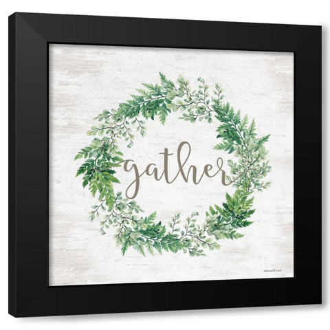 Gather Wreath Black Modern Wood Framed Art Print by Lettered and Lined