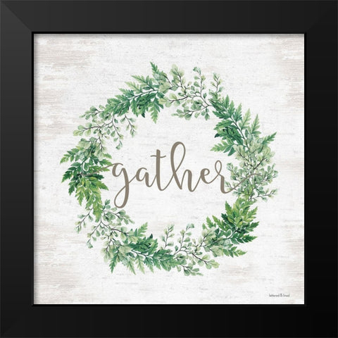 Gather Wreath Black Modern Wood Framed Art Print by Lettered and Lined