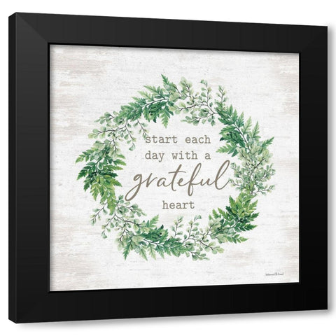 Grateful Heart Wreath Black Modern Wood Framed Art Print with Double Matting by Lettered and Lined