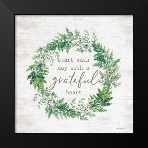 Grateful Heart Wreath Black Modern Wood Framed Art Print by Lettered and Lined