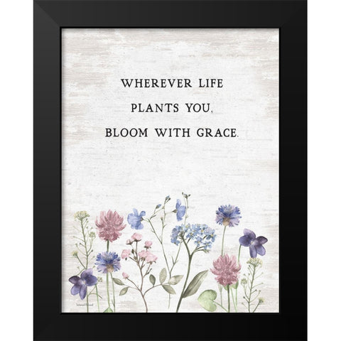 Bloom with Grace Black Modern Wood Framed Art Print by Lettered and Lined
