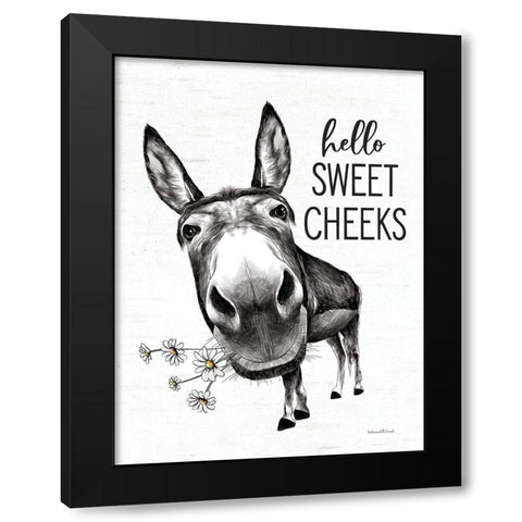 Hello Sweet Cheeks Donkey Black Modern Wood Framed Art Print with Double Matting by Lettered and Lined