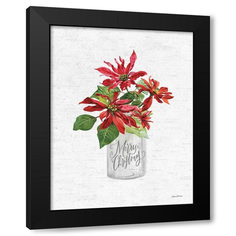 Merry Christmas Poinsettia Black Modern Wood Framed Art Print by Lettered and Lined
