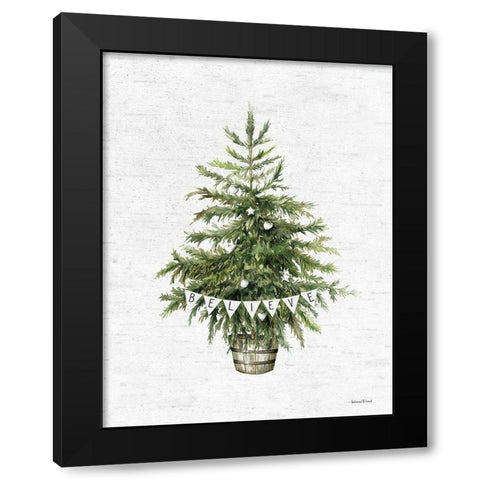 Believe Christmas Tree Black Modern Wood Framed Art Print by Lettered and Lined