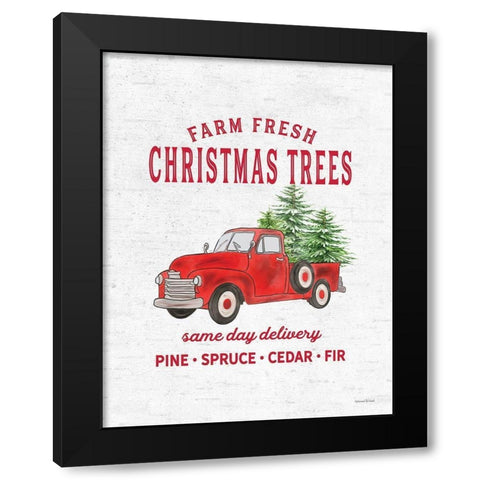 Christmas Trees Delivery Truck Black Modern Wood Framed Art Print by Lettered and Lined