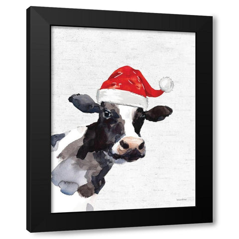Christmas Cow Black Modern Wood Framed Art Print with Double Matting by Lettered and Lined