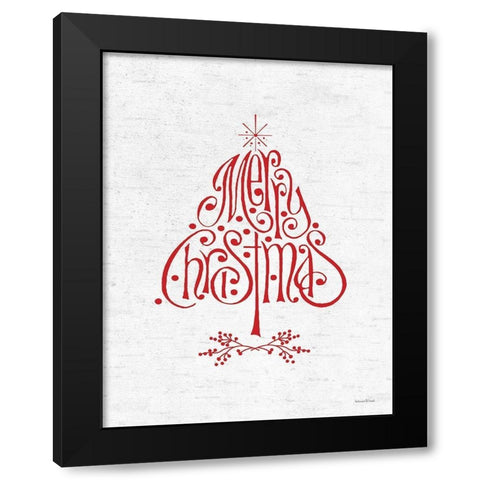 Merry Christmas Tree Black Modern Wood Framed Art Print by Lettered and Lined
