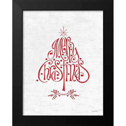 Merry Christmas Tree Black Modern Wood Framed Art Print by Lettered and Lined