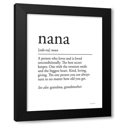 Nana Definition Black Modern Wood Framed Art Print by Lettered and Lined