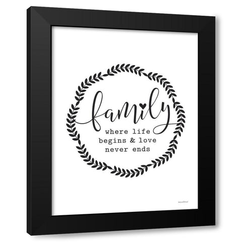 Family - Where Life Begins Black Modern Wood Framed Art Print with Double Matting by Lettered and Lined