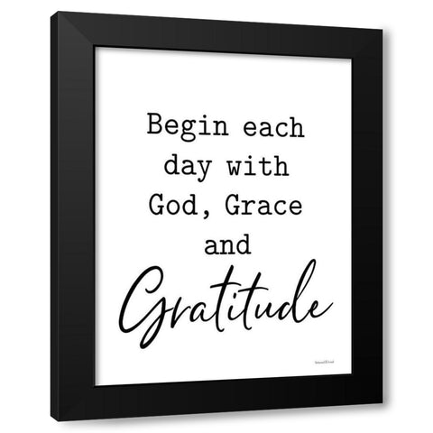 God, Grace and Gratitude Black Modern Wood Framed Art Print by lettered And lined