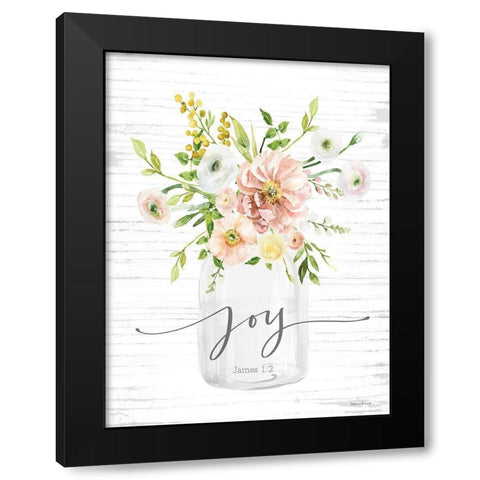 Joy Floral Black Modern Wood Framed Art Print with Double Matting by lettered And lined